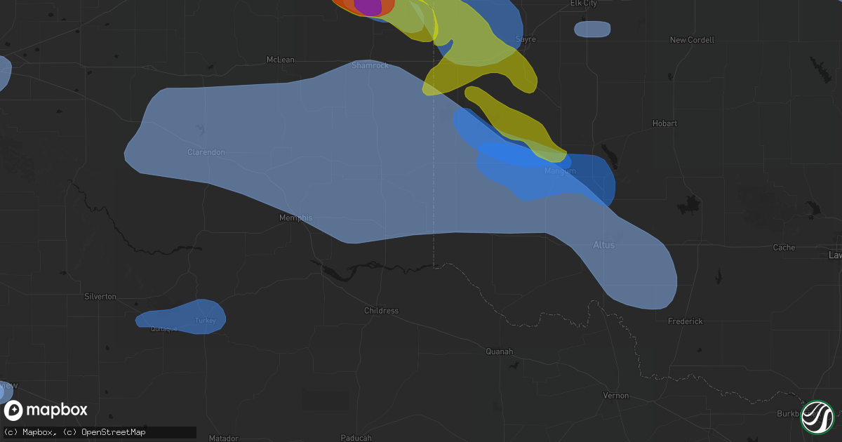Hail map in Dodson, TX on June 25, 2026