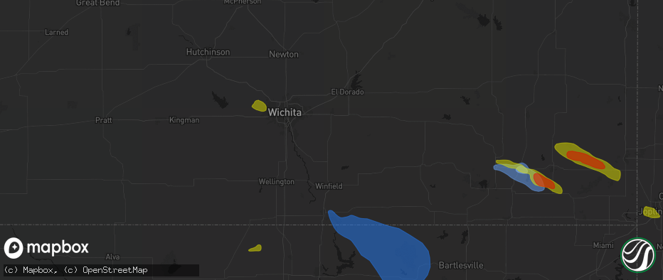 Hail map in Douglass, KS on June 25, 2026