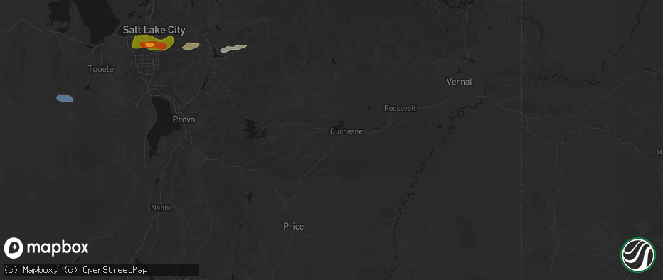 Hail map in Duchesne, UT on June 25, 2026