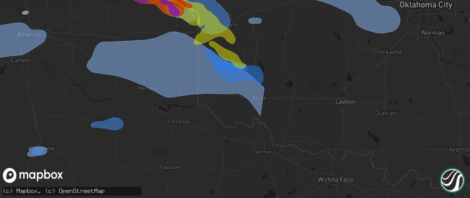 Hail map in Duke, OK on June 25, 2026