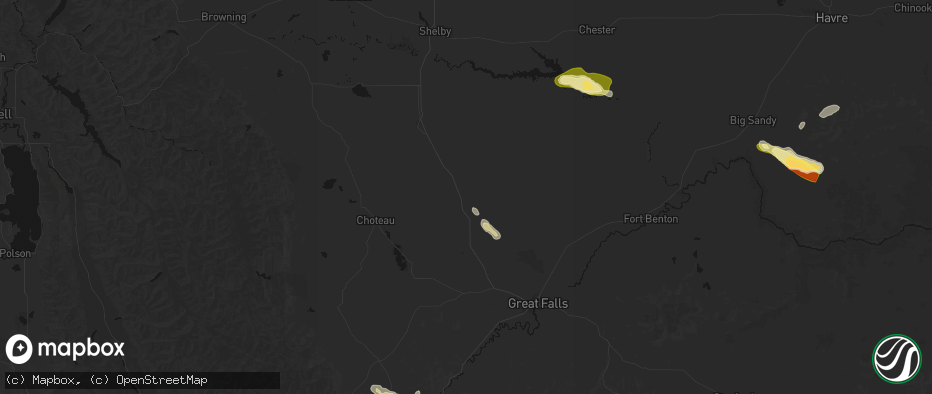 Hail map in Dutton, MT on June 25, 2026