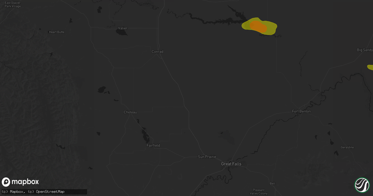 Hail map in Dutton, MT on June 25, 2026