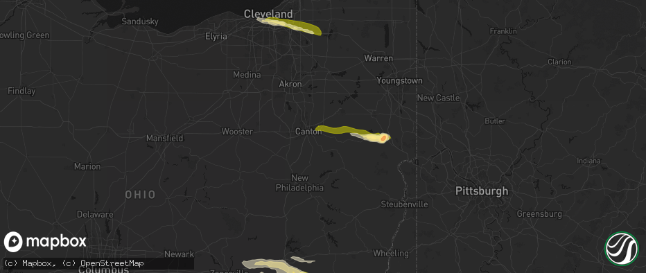Hail map in East Canton, OH on June 25, 2026