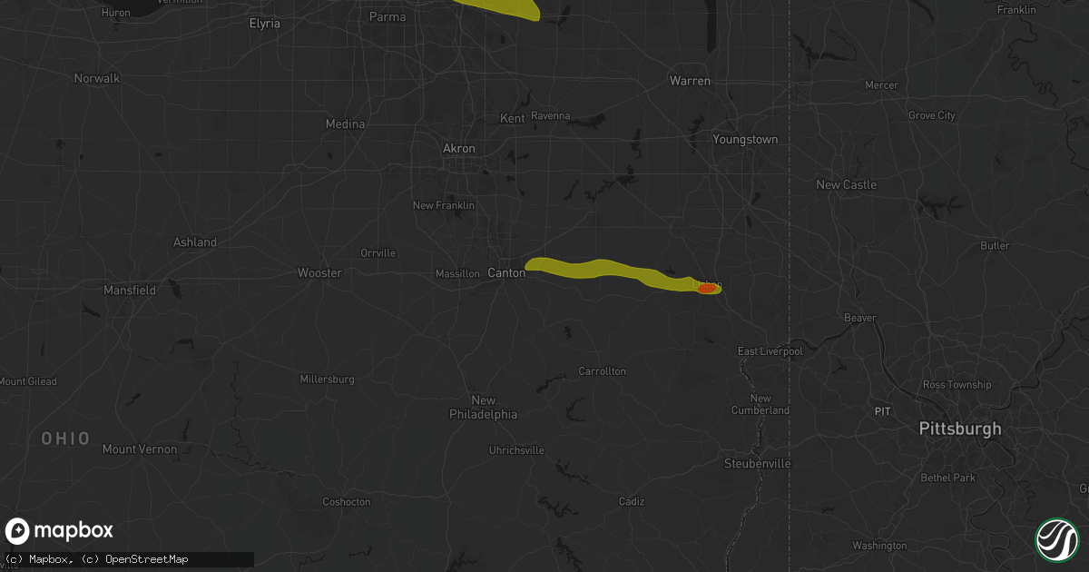 Hail map in East Canton, OH on June 25, 2026