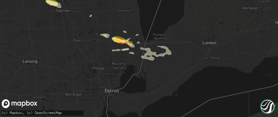 Hail map in East China, MI on June 25, 2026