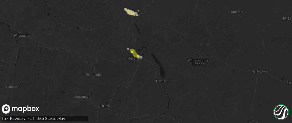 Hail map in East Helena, MT on June 25, 2026