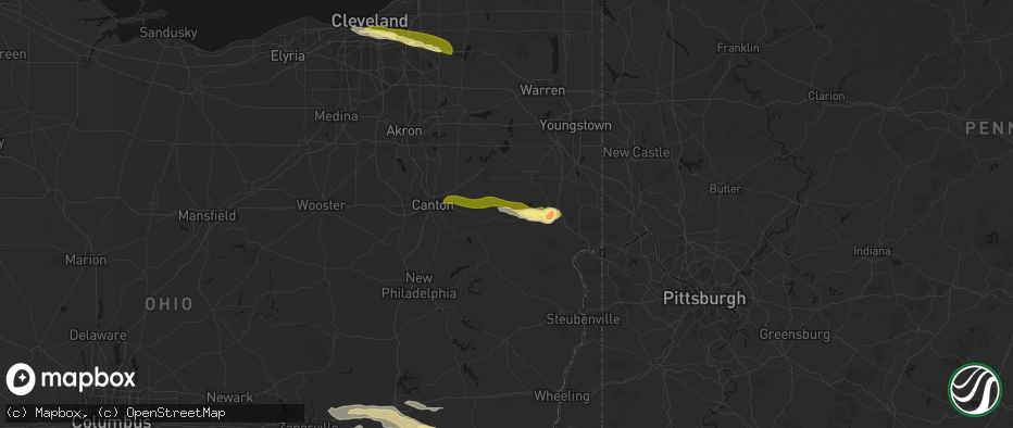 Hail map in East Rochester, OH on June 25, 2026