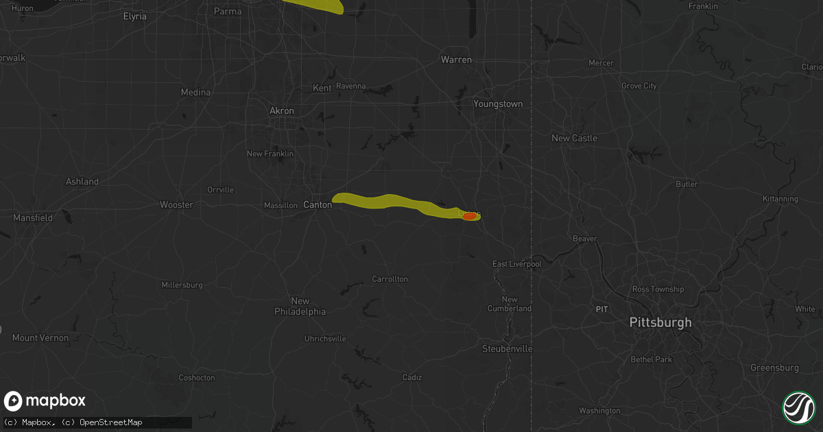 Hail map in East Rochester, OH on June 25, 2026