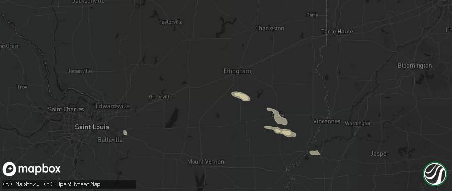 Hail map in Edgewood, IL on June 25, 2026