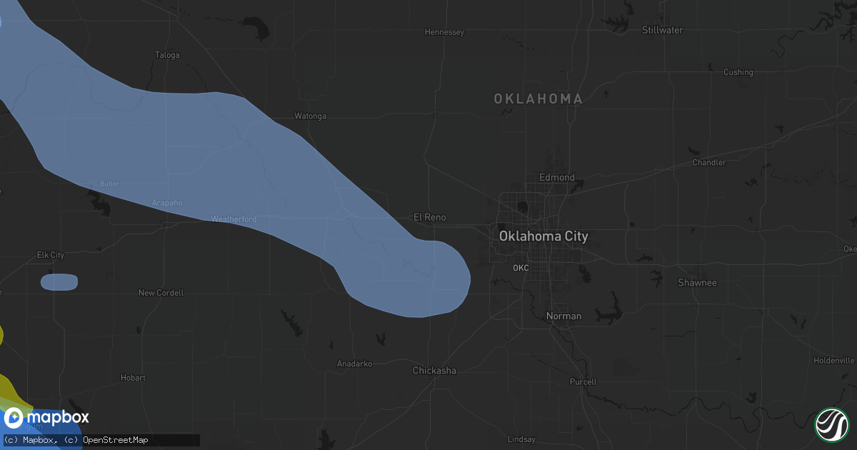 Hail map in El Reno, OK on June 25, 2026