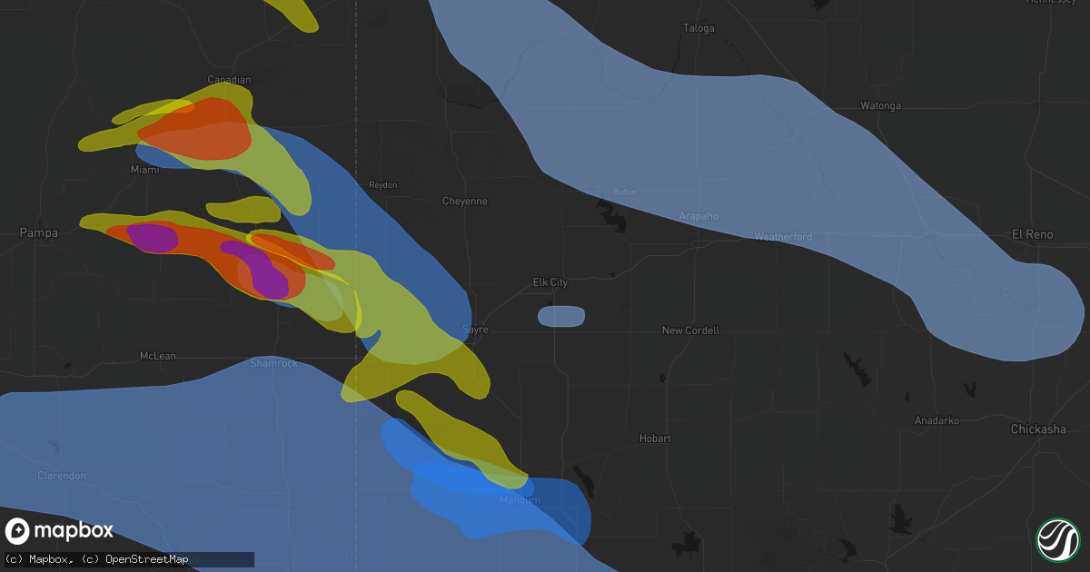 Hail map in Elk City, OK on June 25, 2026