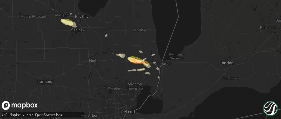 Hail map in Emmett, MI on June 25, 2026