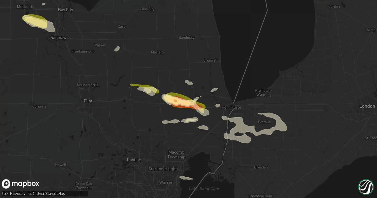 Hail map in Emmett, MI on June 25, 2026