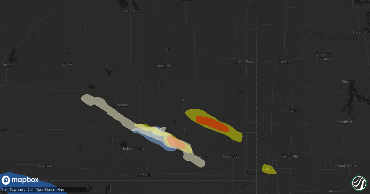 Hail map in Erie, KS on June 25, 2026
