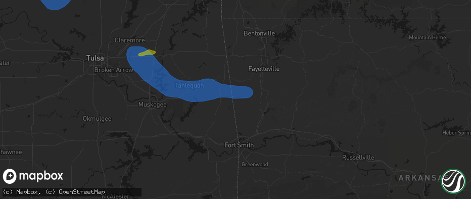 Hail map in Evansville, AR on June 25, 2026