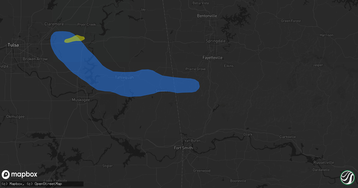 Hail map in Evansville, AR on June 25, 2026