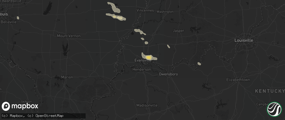 Hail map in Evansville, IN on June 25, 2026