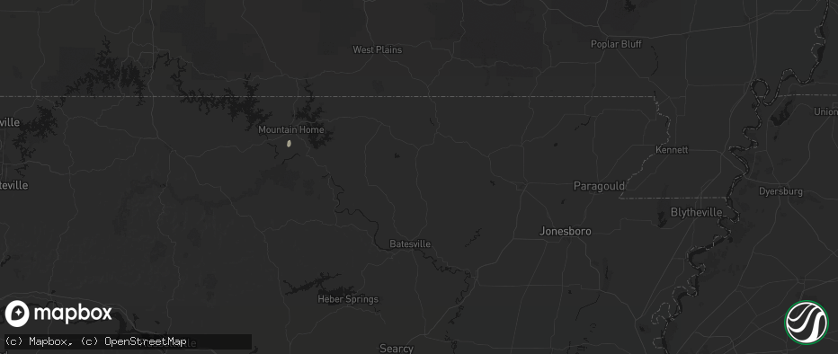Hail map in Evening Shade, AR on June 25, 2026