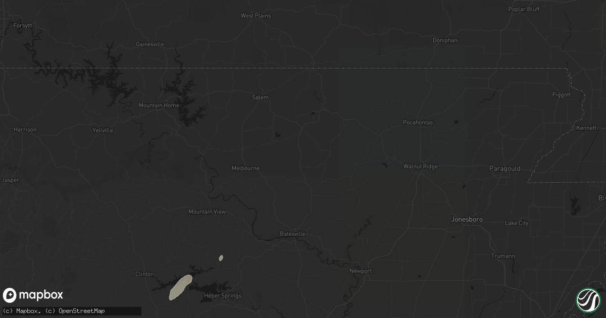 Hail map in Evening Shade, AR on June 25, 2026
