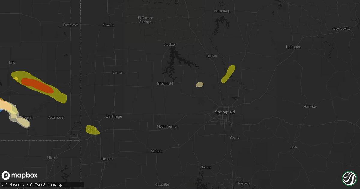 Hail map in Everton, MO on June 25, 2026