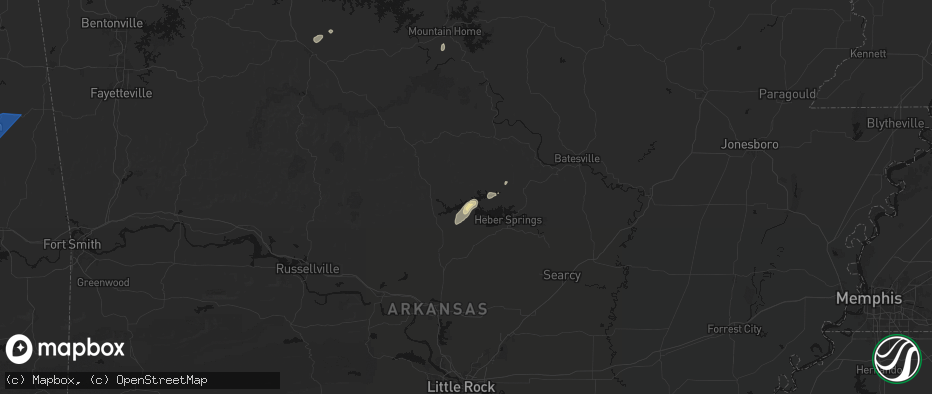Hail map in Fairfield Bay, AR on June 25, 2026