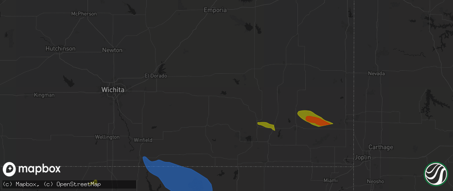 Hail map in Fall River, KS on June 25, 2026