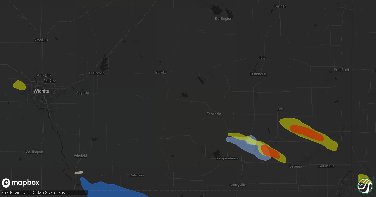 Hail map in Fall River, KS on June 25, 2026