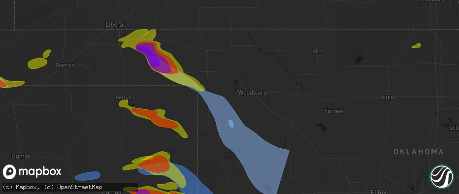 Hail map in Fargo, OK on June 25, 2026