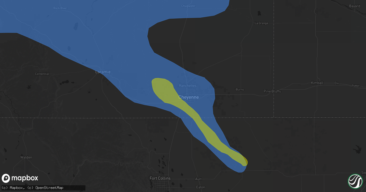 Hail map in Fe Warren Afb, WY on June 25, 2026