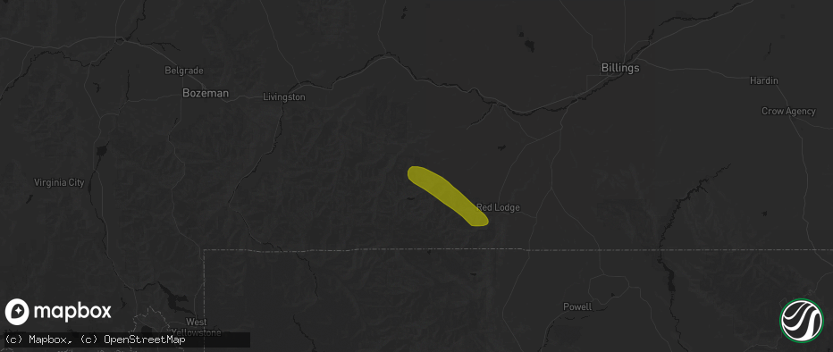Hail map in Fishtail, MT on June 25, 2026