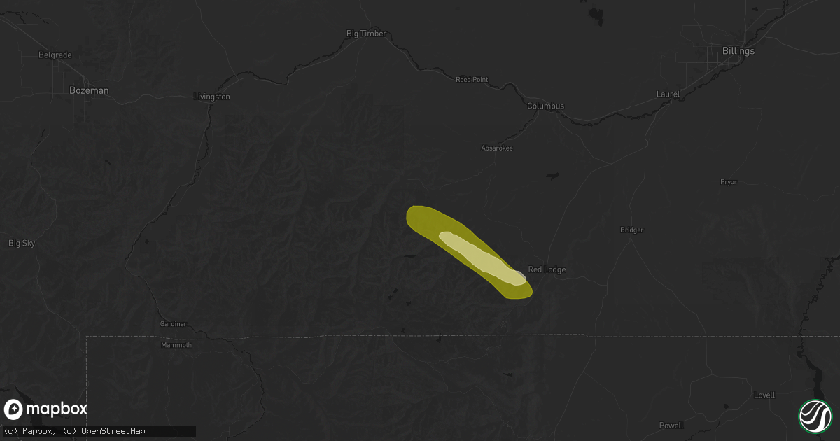 Hail map in Fishtail, MT on June 25, 2026