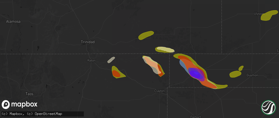 Hail map in Folsom, NM on June 25, 2026
