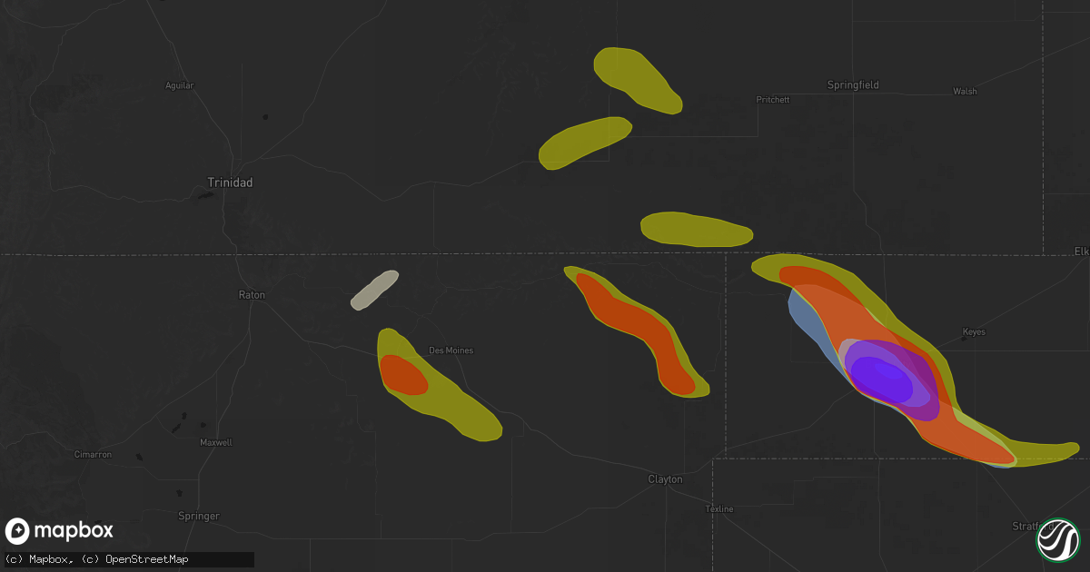 Hail map in Folsom, NM on June 25, 2026