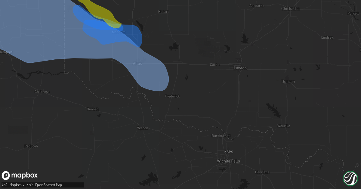 Hail map in Frederick, OK on June 25, 2026