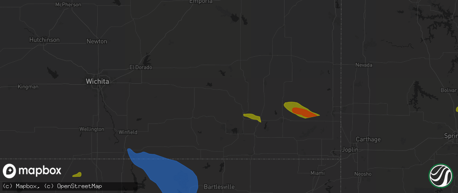 Hail map in Fredonia, KS on June 25, 2026