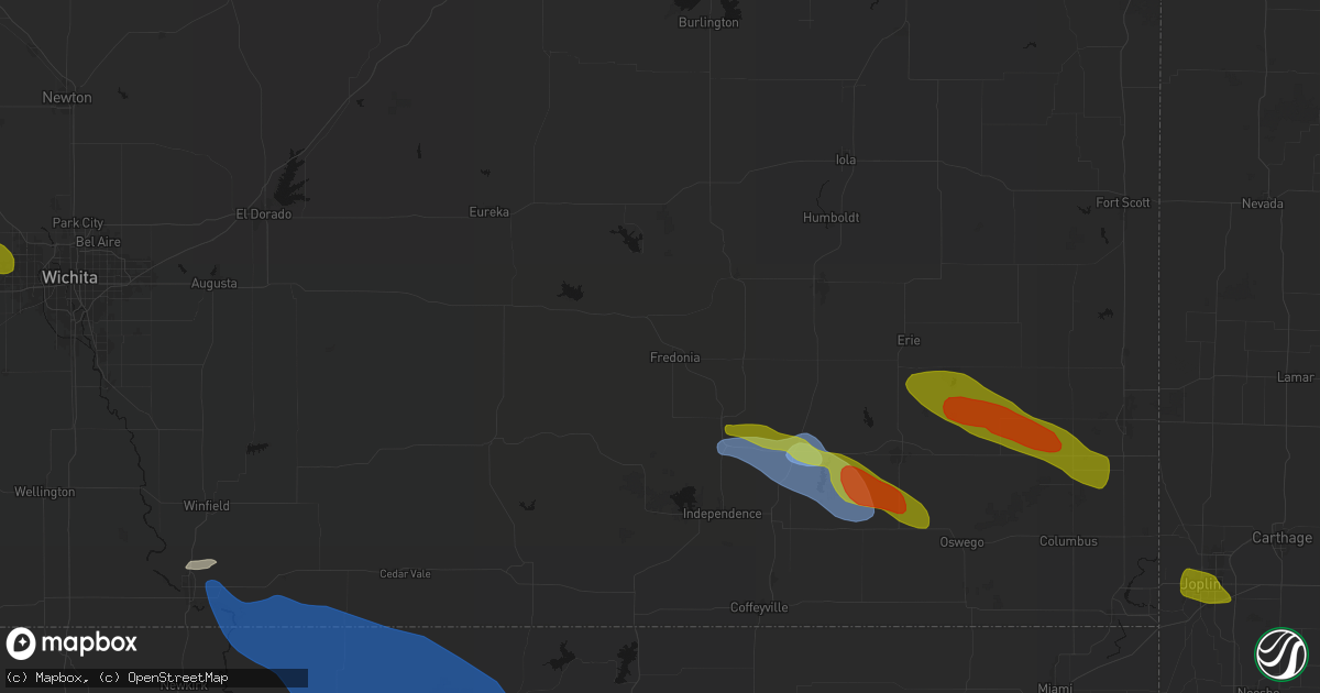 Hail map in Fredonia, KS on June 25, 2026
