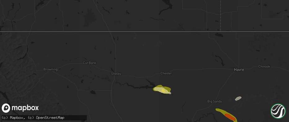 Hail map in Galata, MT on June 25, 2026