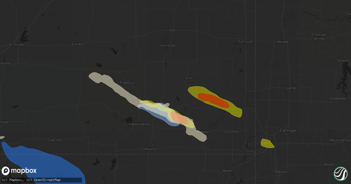 Hail map in Galesburg, KS on June 25, 2026