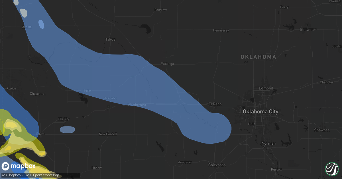 Hail map in Geary, OK on June 25, 2026