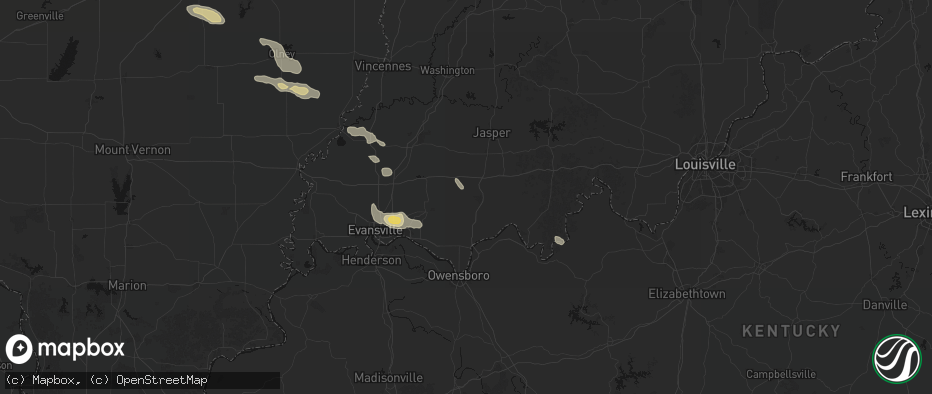 Hail map in Gentryville, IN on June 25, 2026