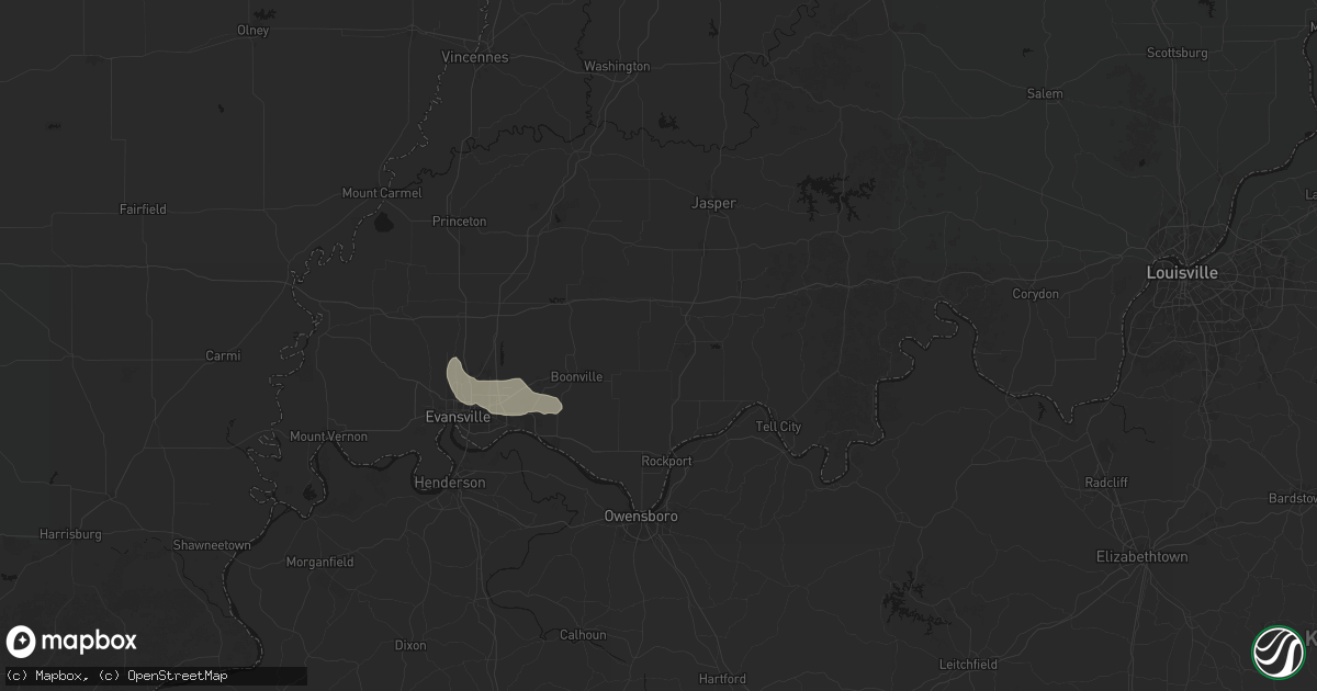 Hail map in Gentryville, IN on June 25, 2026