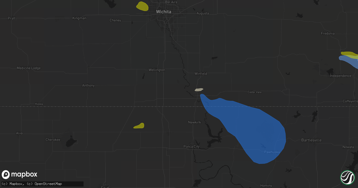 Hail map in Geuda Springs, KS on June 25, 2026