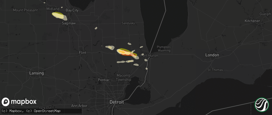 Hail map in Goodells, MI on June 25, 2026