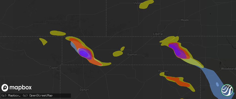 Hail map in Goodwell, OK on June 25, 2026