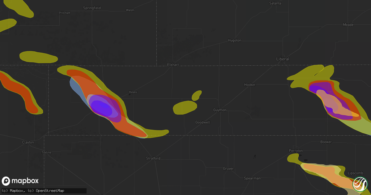 Hail map in Goodwell, OK on June 25, 2026