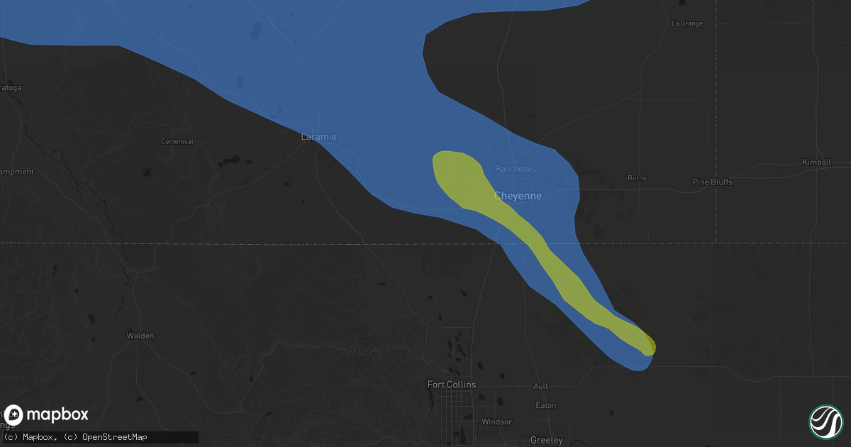 Hail map in Granite Canon, WY on June 25, 2026
