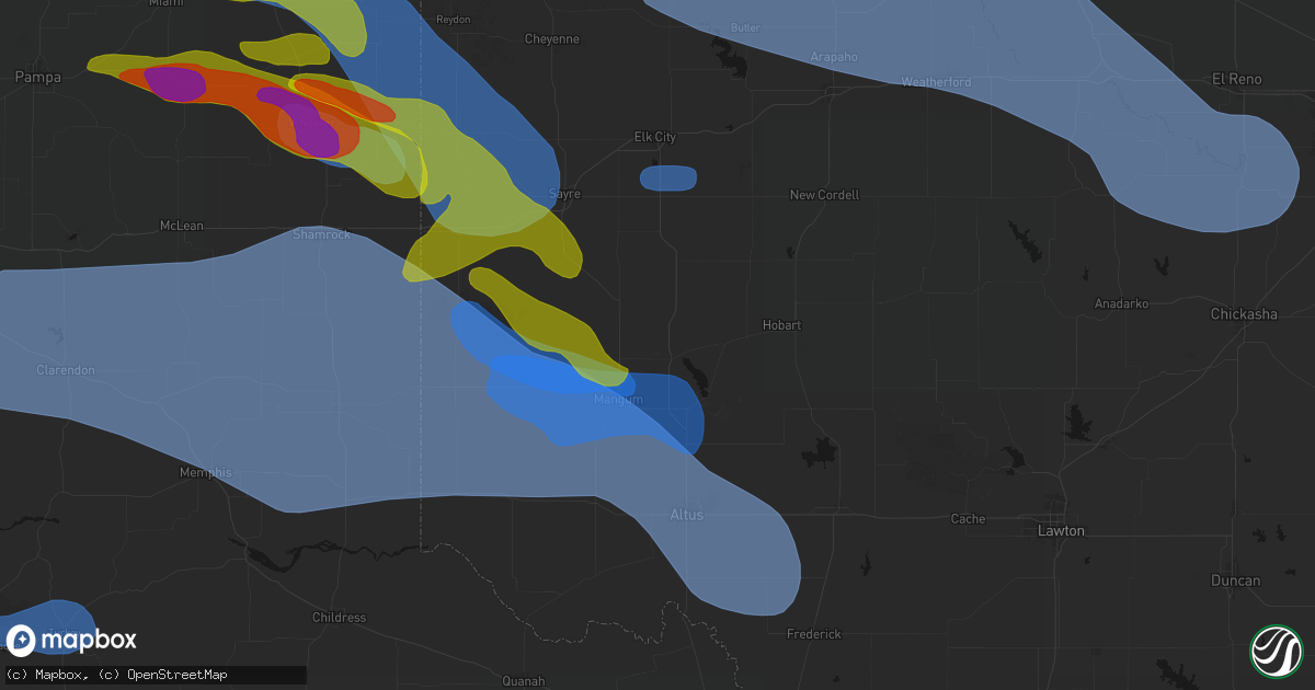 Hail map in Granite, OK on June 25, 2026