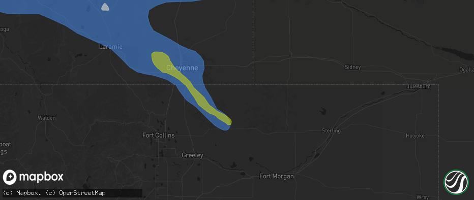Hail map in Grover, CO on June 25, 2026