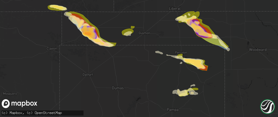 Hail map in Gruver, TX on June 25, 2026