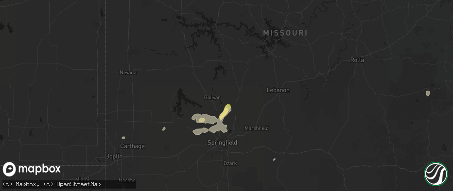 Hail map in Half Way, MO on June 25, 2026